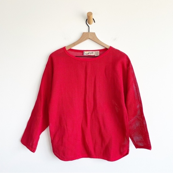 Vintage Diane Von Furstenberg DVF Mesh Shirt Top Pullover See Through Red Large - Picture 1 of 6